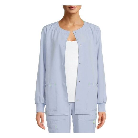 Scrubstar Women's Baby Blue Poly/Spandex Snap Front Warm Up Scrub Jacket - Picture 1 of 10